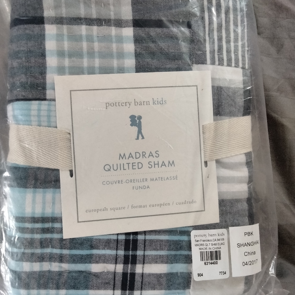BNWT Pottery Barn Kids Madras Quilted Sham Euro Sham